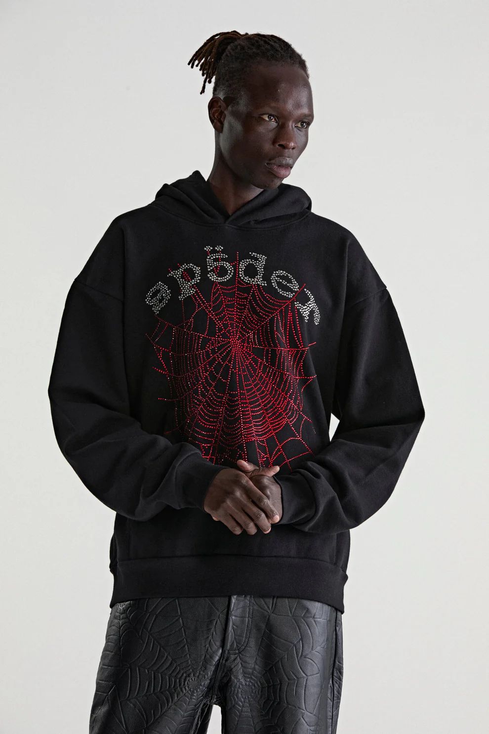 Sp5der Rhinestone OG Web V2 Hoodie Black