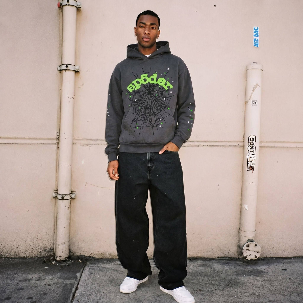Sp5der Wait Web Hoodie Slate Grey