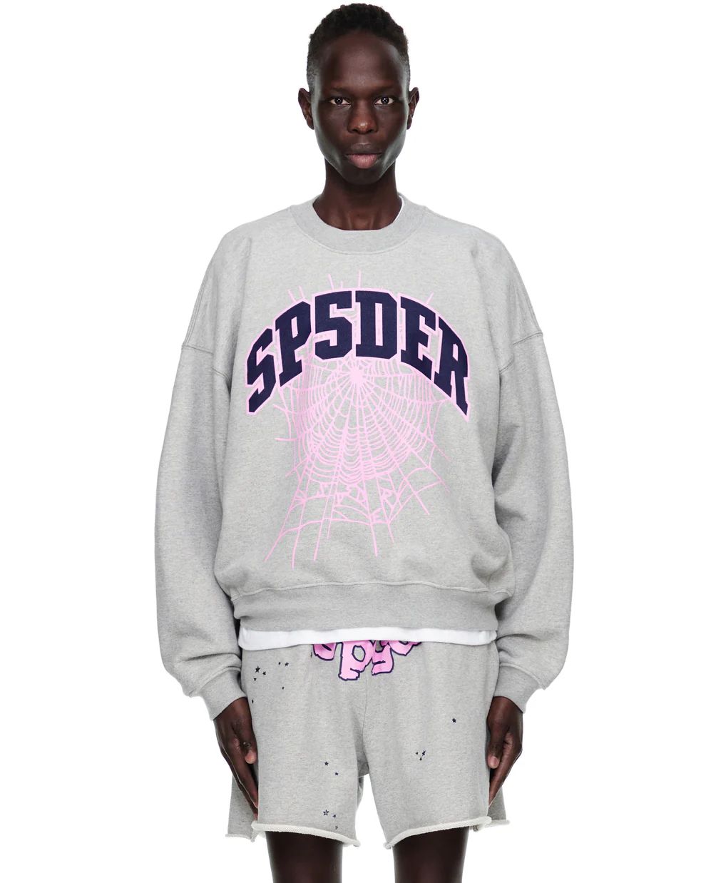 Sp5der Varsity Web Crewneck Heather Grey
