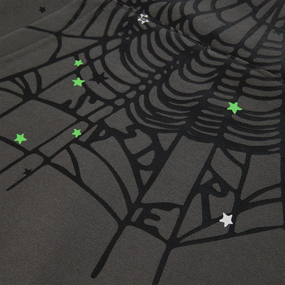 Sp5der Web Graphic Hoodie Charcoal Green