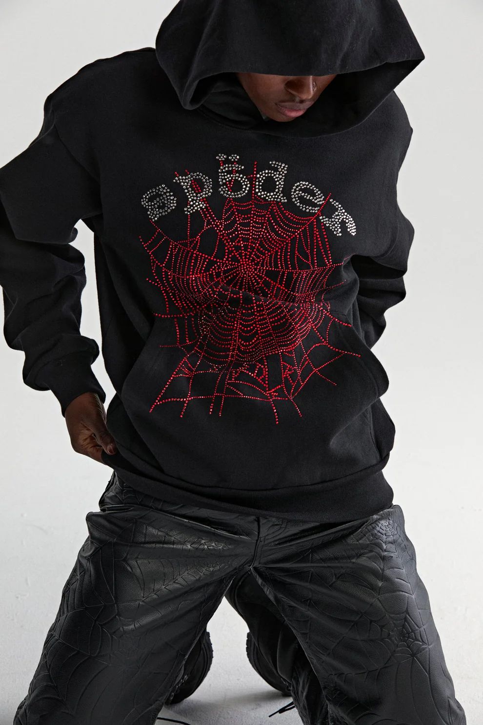 Sp5der Rhinestone OG Web V2 Hoodie Black