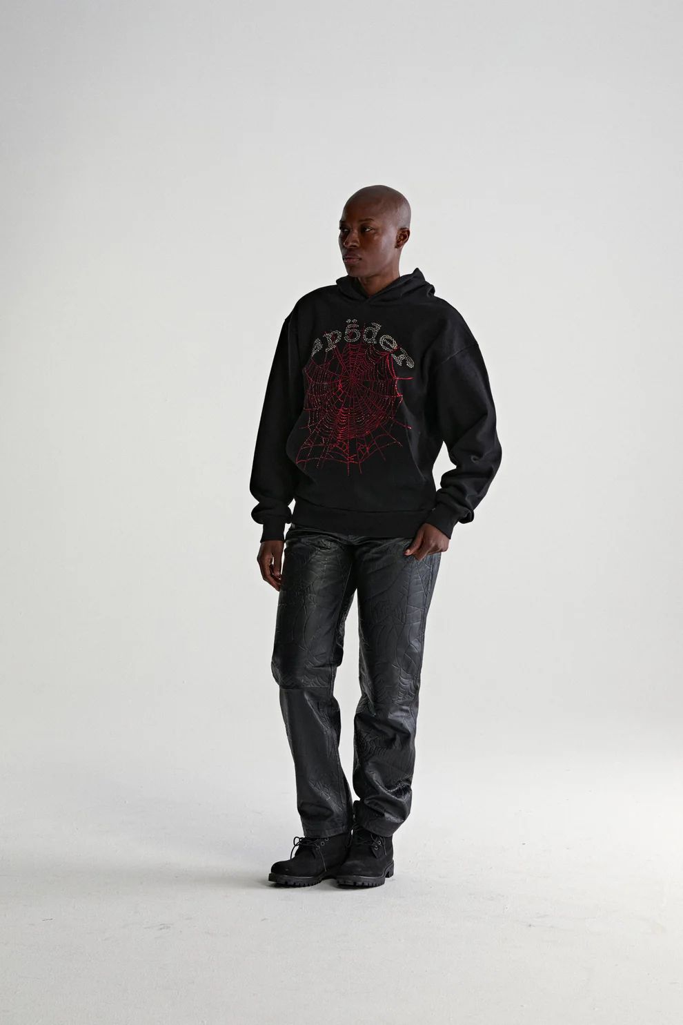 Sp5der Rhinestone OG Web V2 Hoodie Black
