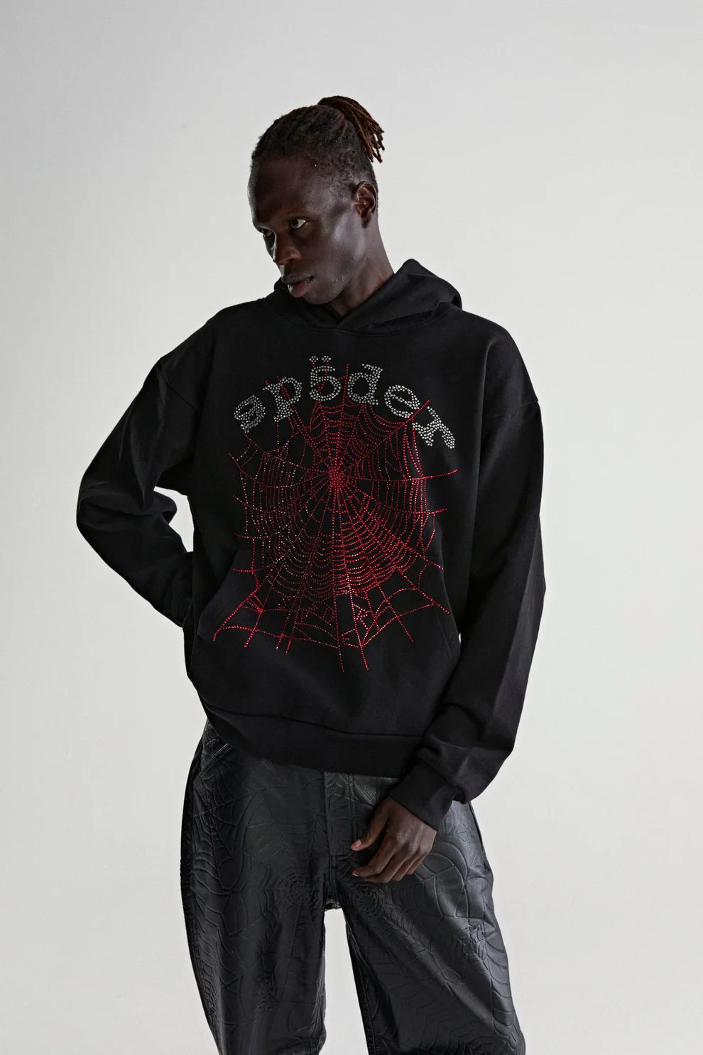 Sp5der Rhinestone OG Web V2 Hoodie Black