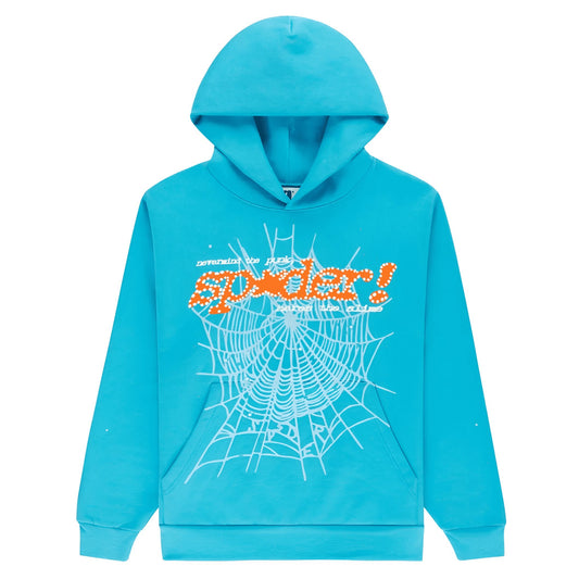 Sp5der Web Graphic Hoodie Turquoise Orange