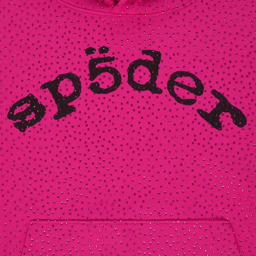 Sp5der Rhinestone Logo Hoodie Pink