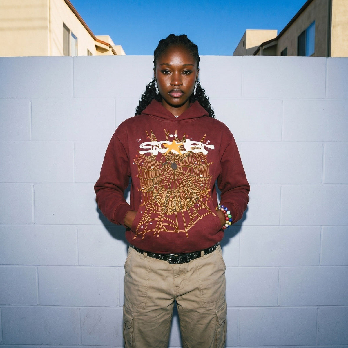 Sp5der Logo Hoodie Maroon
