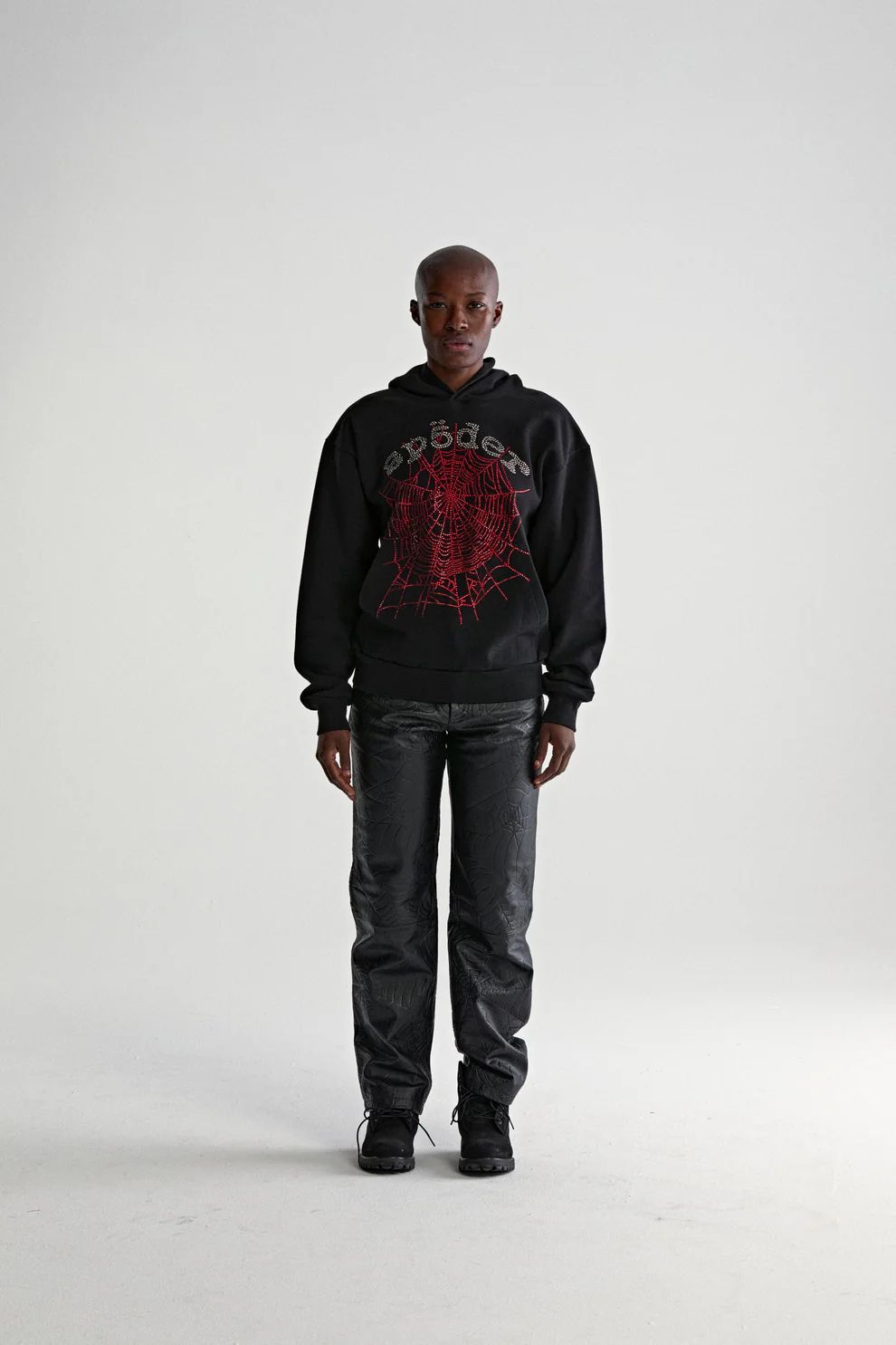 Sp5der Rhinestone OG Web V2 Hoodie Black