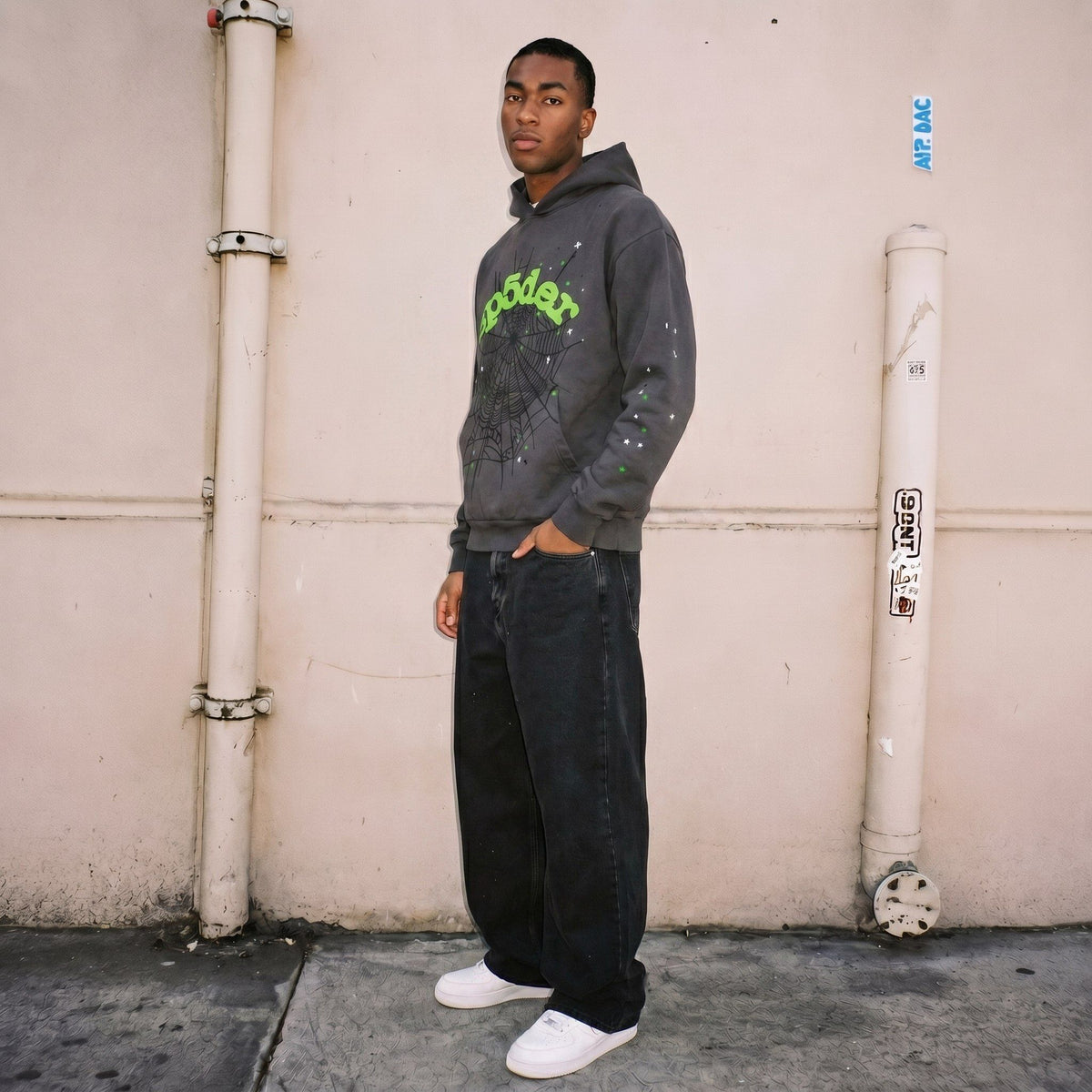 Sp5der Wait Web Hoodie Slate Grey