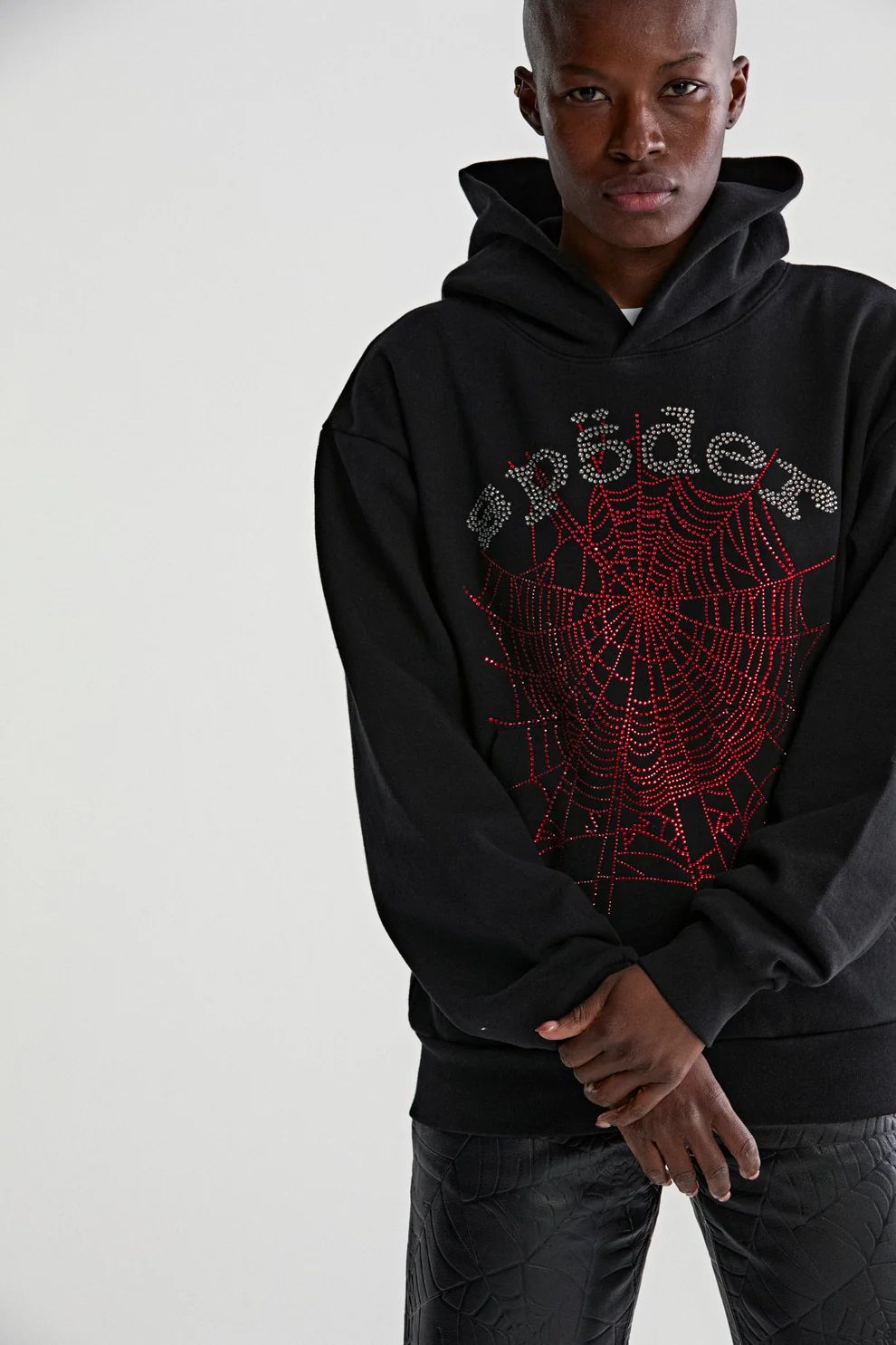 Sp5der Rhinestone OG Web V2 Hoodie Black