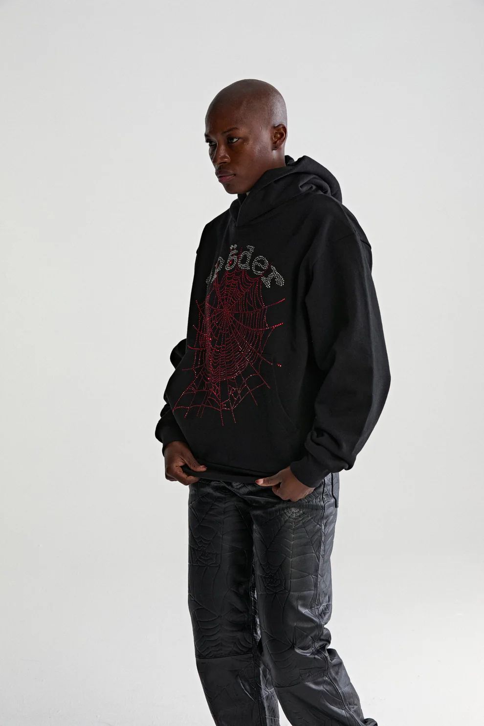 Sp5der Rhinestone OG Web V2 Hoodie Black