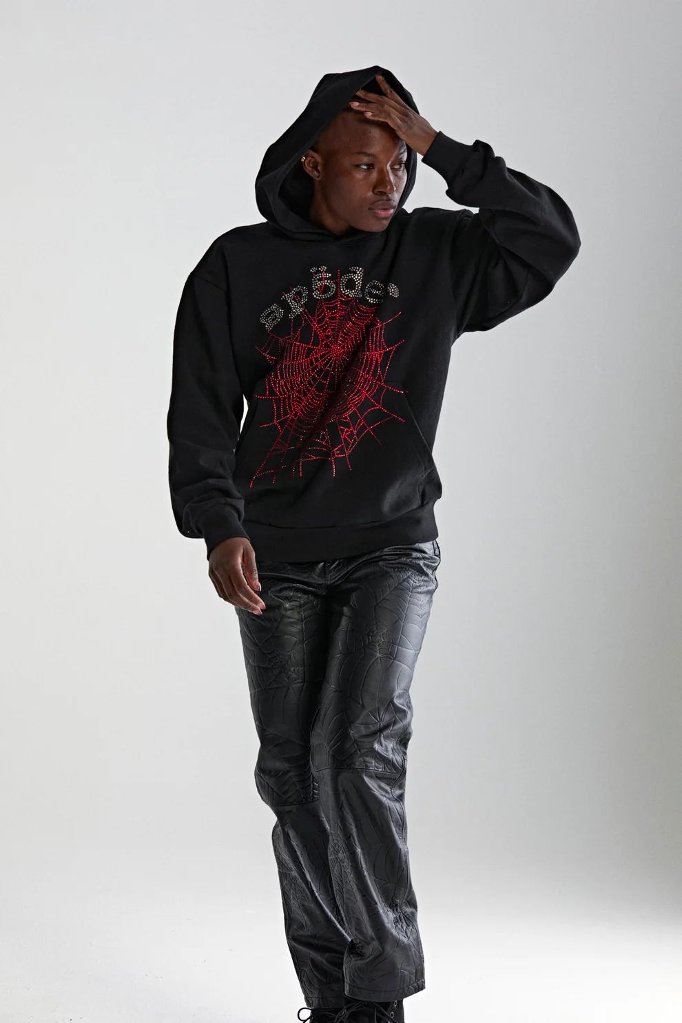 Sp5der Rhinestone OG Web V2 Hoodie Black
