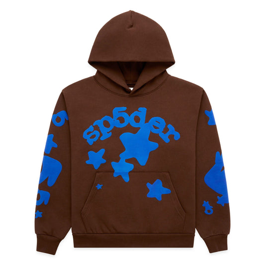 Sp5der Star Graphic Hoodie Brown Blue