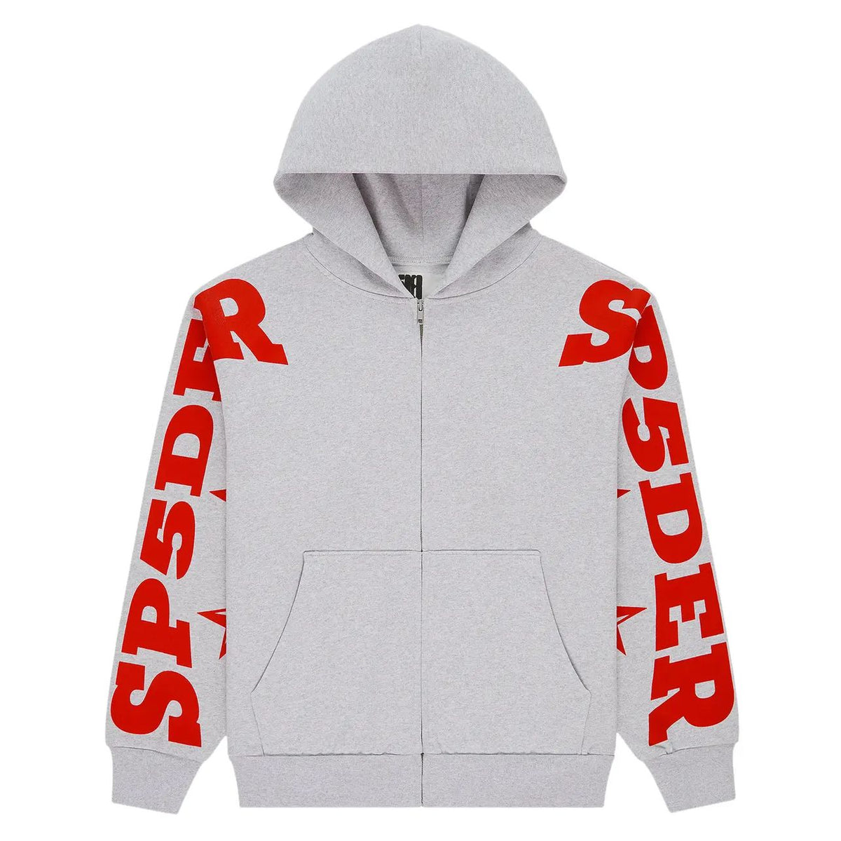 Sp5der Logo Sleeve Zip Hoodie Grey Red