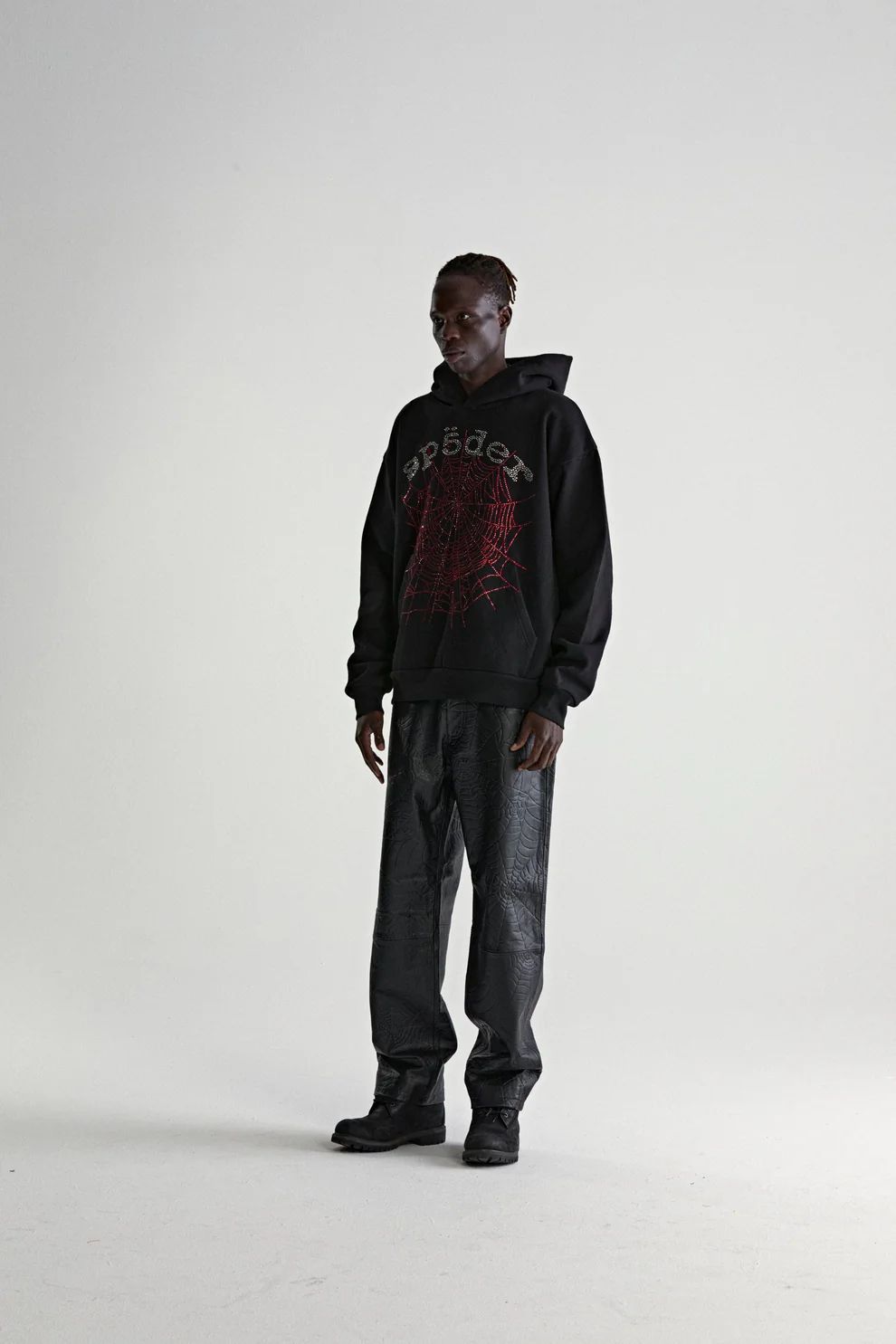 Sp5der Rhinestone OG Web V2 Hoodie Black