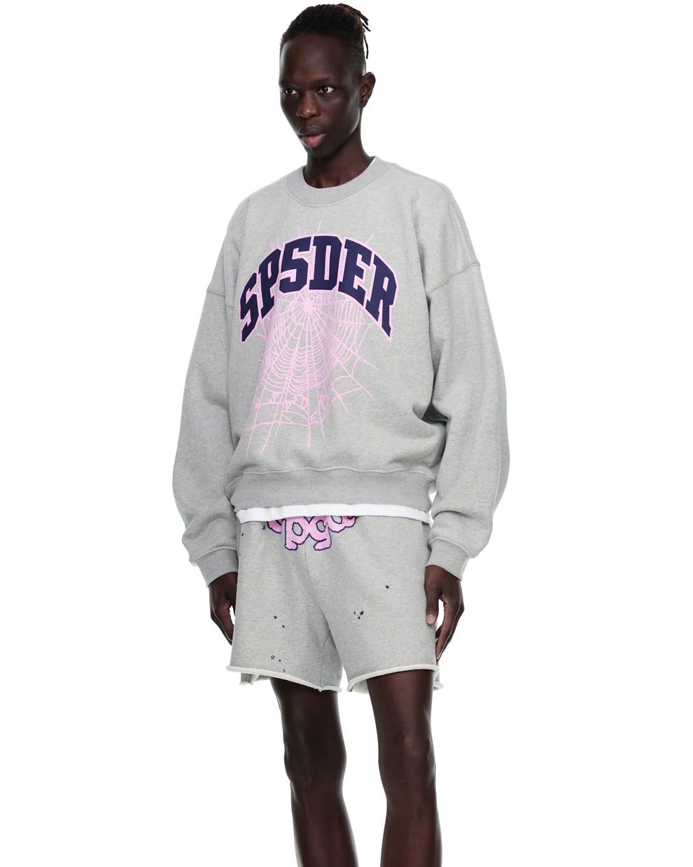 Sp5der Varsity Web Crewneck Heather Grey