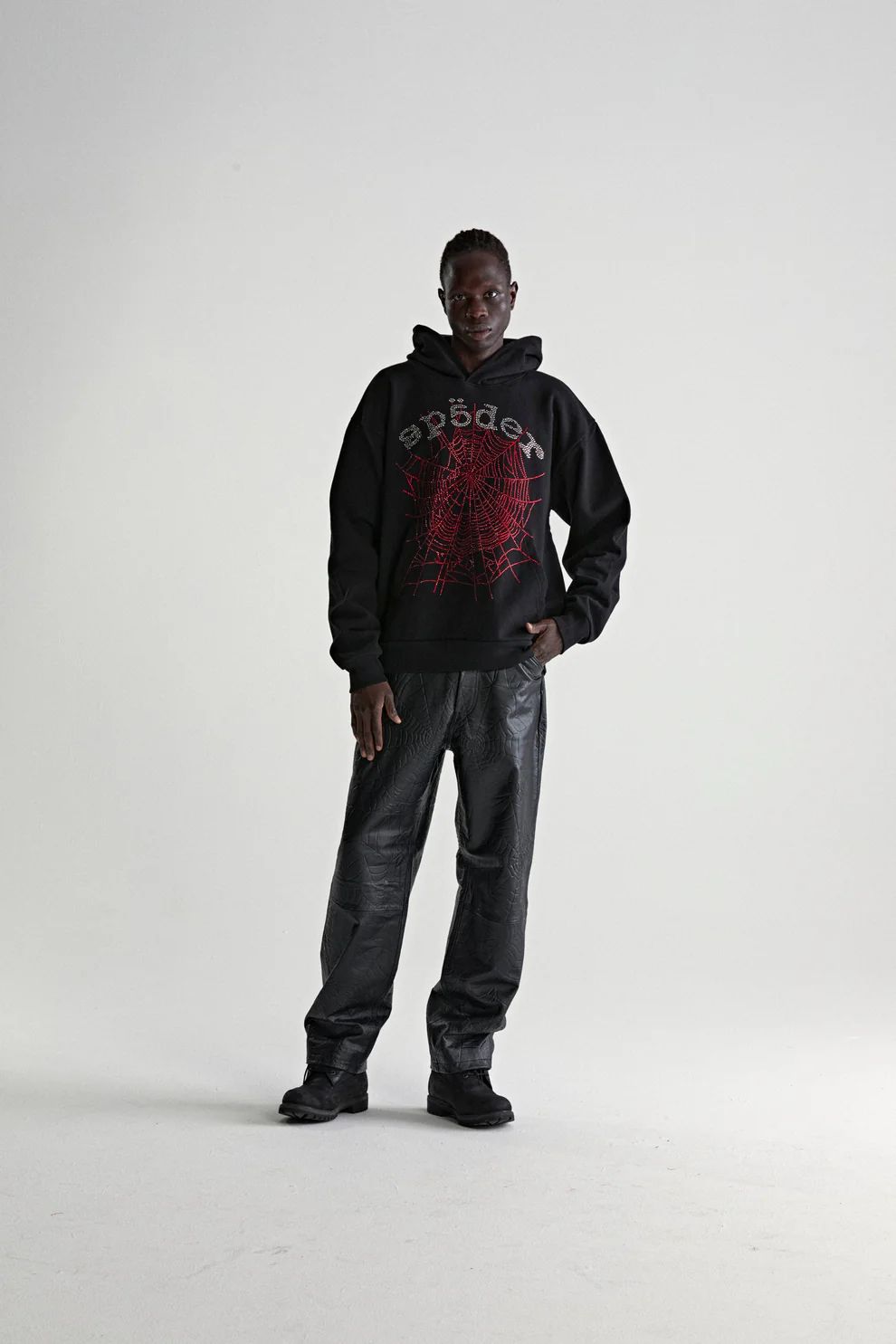 Sp5der Rhinestone OG Web V2 Hoodie Black