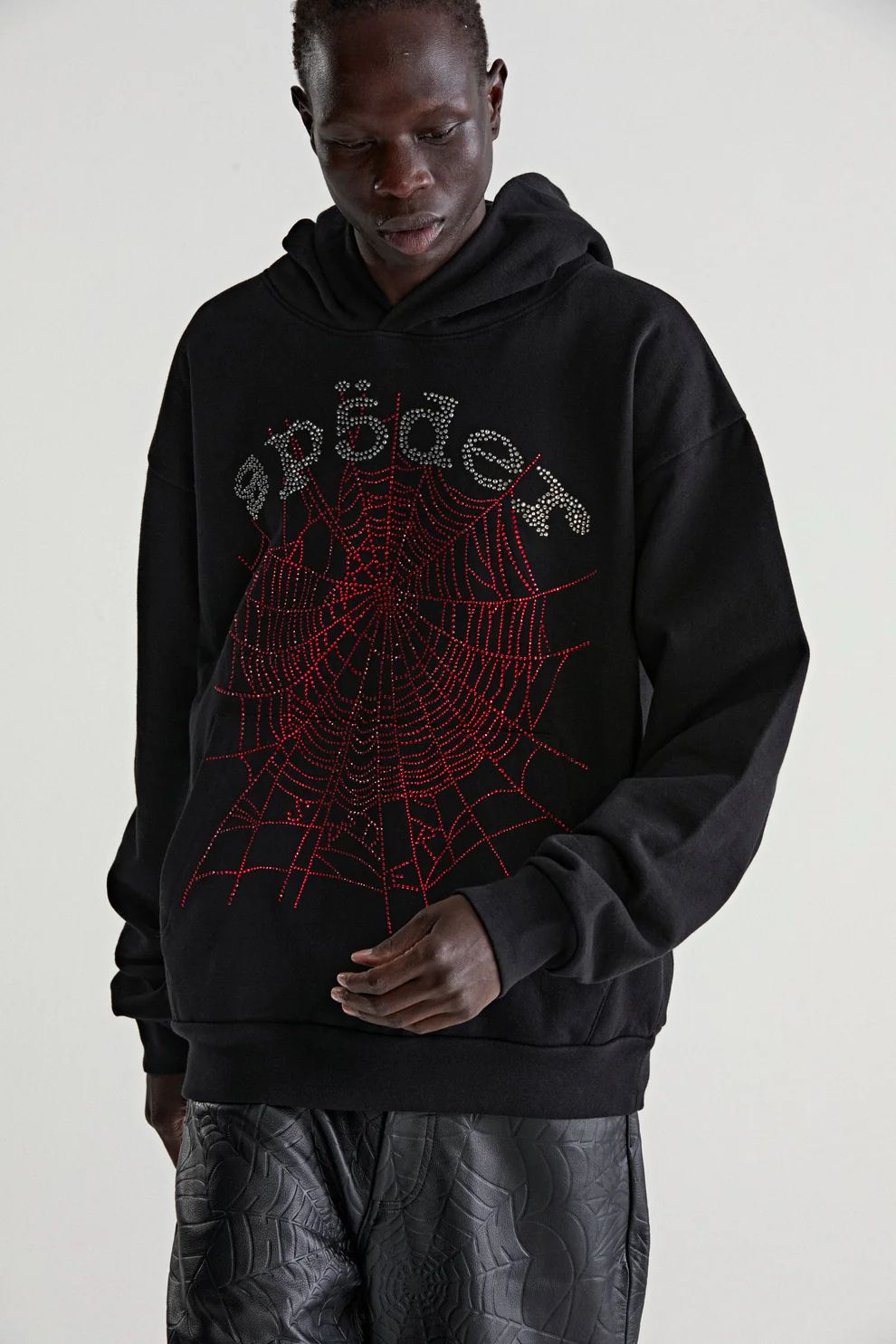 Sp5der Rhinestone OG Web V2 Hoodie Black