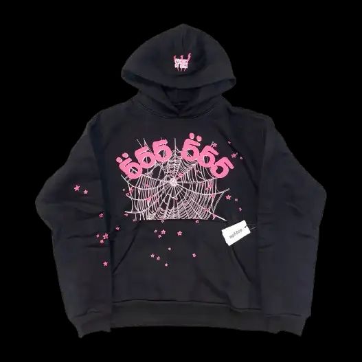 Sp5der Angel Number 666 Hoodie Black/Pink